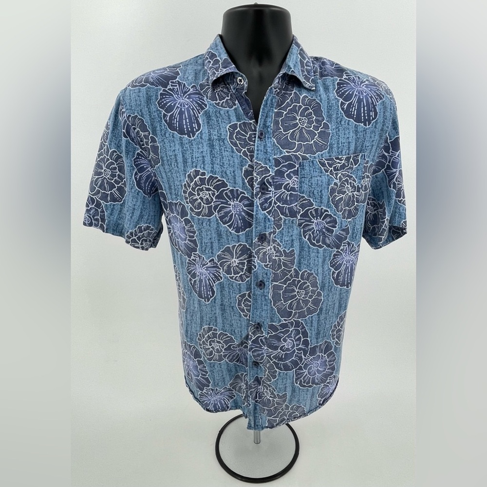 Tommy Bahama Hawaiian Camp Shirt Blue Floral Cotton Tencel Men’s Small‎ S